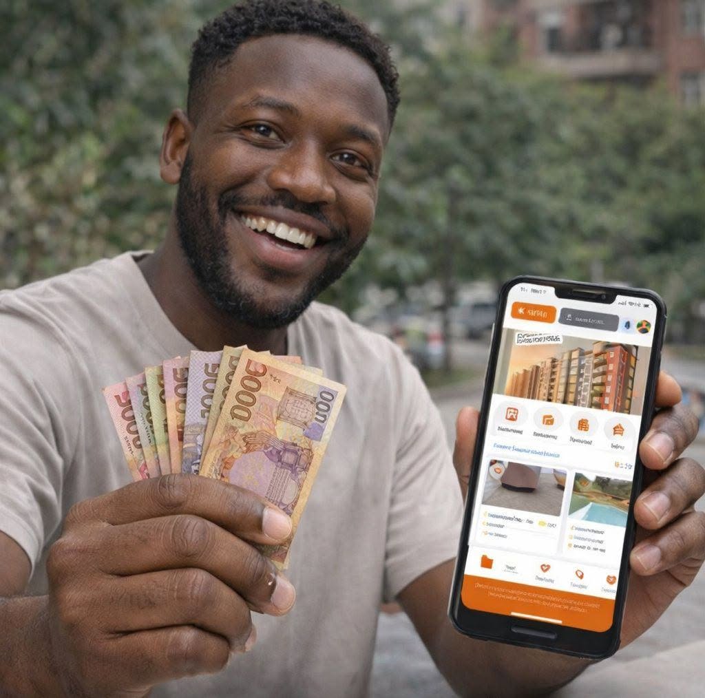 Intermediário Kurla com a app e ganhos em mão